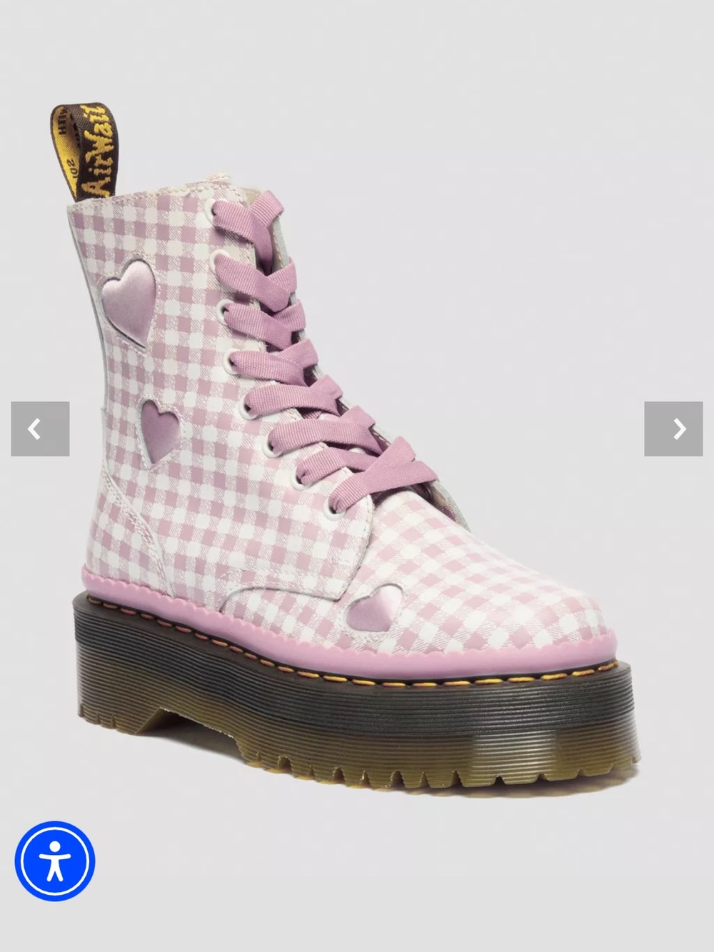 NIB Dr Doc Marten JADON HEART Gingham Leather Platform Boots White Dusty Rose - Picture 3 of 11